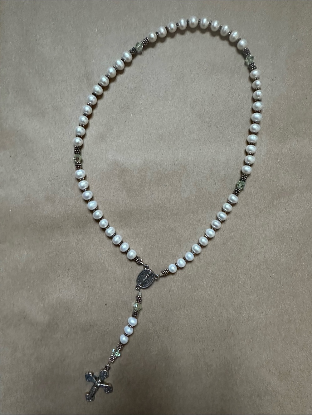 Pearl Rosary Necklace with Sterling Silver Cross